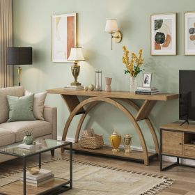 2-Tier Console Table 70.9 Inch Entryway Table with Half Moon Frame Living Room Decor Hallway Table Wood TV Stand Living Room Decor (colors: Light Brown)