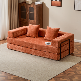 Floor Couch,Compression Sofa,Convertible Floor Sofa Bed-with Pillow Back Support Armrest,Comfy Futon Couch Lounge Sleeper Bed,Corduroy Fabric (Color+Main Material: Orange+Chenille)