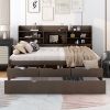 Full Size Wooden Captain Bed with Built-in Bookshelves, Three Storage Drawers and Trundle