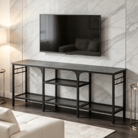 TV Stand for TVs up to 65 Inch 3-Tier Open Shelves Storage 4 Hooks Living Room Entertainment Center Modern Simple Style Furniture (Color: Oak & Black)
