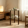 2-Tier round End Table Clear Tempered Glass Top Shelf Living Room Coffee Table Modern Minimalist Style Home Decor
