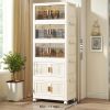 Foldable Stackable Storage Cabinet with Rolling Drawer Front Opening Design for Clothes Books and Accessories Space Saving Organizer for Closet Home O