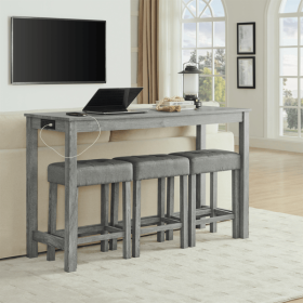 59 Inch Bar Table, Dining Table, Sofa Table with Power Outlet, 3 Upholstered Stools, 4 Piece Bar Table and Chair Set for Living Room, Dining Room (Default: default title)