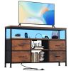 TV stand, 4 drawers, with LED lights and power sockets, 50-inch TV living room furniture, with open shelves and adjustable feet
