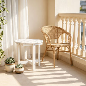 Weather-Resistant Waterproof HIPS Adirondack Side Table Outdoor Coffee Table with Smooth Surface for Garden Lawn Poolside (Color: White)