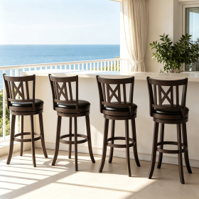 Set of 4 Swivel Bar Stools with Hollowed Backrest And Footrest Adjustable Height Bar Chairs for Kitchen Island Or Breakfast Bar (Color: Dark Chocolate)