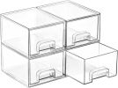 4 Pack Small Clear Stackable Storage Drawers,Acrylic Bathroom Makeup Organizer,Plastic Storage Bins For Vanity, Undersink, Kitchen Cabinets, Pantry