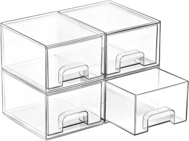 4 Pack Small Clear Stackable Storage Drawers,Acrylic Bathroom Makeup Organizer,Plastic Storage Bins For Vanity, Undersink, Kitchen Cabinets, Pantry (Pack Size: 1 Pack)