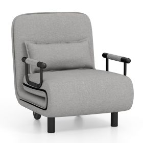 3-in-1 Convertible Sofa Bed with 5-Position Adjustable Backrest and Lumbar Pillow (Color: gray)