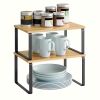 2 Pack Adjustable Stackable Wood Storage Shelves, Multi Purpose Countertop Organizer Rack for Kitchen, Spice, Bathroom and Pantry