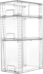 3 Pack Clear Stackable Storage Drawers,Easy to Assemble Bathroom Organizers and Storage with handles,Plastic Drawers for Kitchen Pantry,Cabinet (Pack Size: 1 Pack)