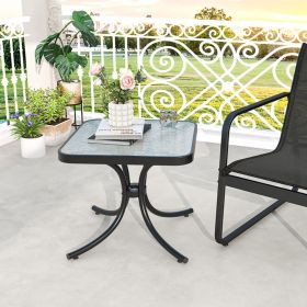 Tempered Glass Top Patio Table with Heavy-duty Metal Frame for Garden Poolside-Black (Color: Black)
