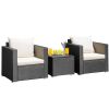3 Pieces Patio Wicker Conversation Set with Cushion
