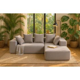 Vacuum Compressed Sectional Sofa with Chaise, Space-Saving Modern Couch, Soft BouclÃƒÂ© Fabric Upholstery (Color: Smoke-Grey)