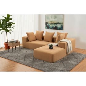 Vacuum Compressed Sectional Sofa with Chaise, Space-Saving Modern Couch, Soft BouclÃƒÂ© Fabric Upholstery (Color: Brown)