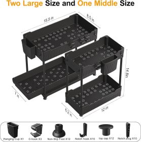 3 Pack Under Sink Organizers, 2-Tier Multi-Use Kitchen and Bathroom Organizers and Storage with Sliding Drawers, Bathroom Cabinet Organizer (Color: Black  14.8 Inch)