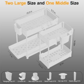 3 Pack Under Sink Organizers, 2-Tier Multi-Use Kitchen and Bathroom Organizers and Storage with Sliding Drawers, Bathroom Cabinet Organizer (Color: White    14.8 Inch)