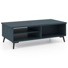 2-Tier Mid Century Modern Coffee Table with Storage Shelves Compartments (Color: Blue)