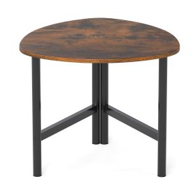 Triangle Coffee Table Oval Coffee Table with Metal Legs Industrial Center Table (Color: Rustic Brown)