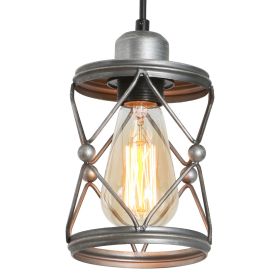 Industrial Pendant Lighting for Kitchen Island, Rustic Mini Cage Pendant Light, Farmhouse Pendant Lamp with Silver Grey Adjustable for Dining Room (Color: as Pic)