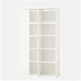 10-Cube Storage Closet Organizer with Curtain, DIY Modular Clothes Wardrobe Cabinet (Default: 1)