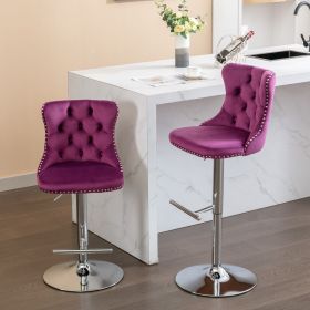 Swivel Velvet Barstools Adjusatble Seat Height from 25-33 Inch, Chrome base Bar Stools with Backs Comfortable Tufted for Home Pub and Kitchen Island (Color: as Pic)