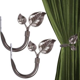 Leaf Shaped Curtain Holdbacks 2pcs, Handmade Metal Curtain Side Holders for Wall (Color: Fluorescent Brown)