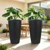 Set of 2 Faux Rattan Tall Planters Outdoor Indoor Large Planters with Water Level Monitor Inner Bucket, Automatic Watering