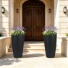Set of 2 Faux Rattan Tall Planters Outdoor Indoor Large Planters with Water Level Monitor Inner Bucket, Automatic Watering