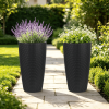 Set of 2 Faux Rattan Tall Planters Outdoor Indoor Large Planters with Water Level Monitor Inner Bucket, Automatic Watering