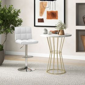 Armless PU Leather Bar Stool with Adjustable Height and Swivel Seat (Color: White)