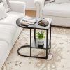 C-shaped Modern Sofa Side Table with Faux Marble Tabletop and Storage Shelf