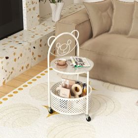 Modern Sofa Side Table on Lockable Wheels for Living Room Bedroom Study (Color: White)
