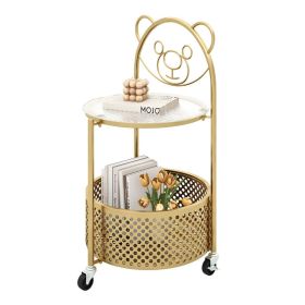 Modern Sofa Side Table on Lockable Wheels for Living Room Bedroom Study (Color: Golden)