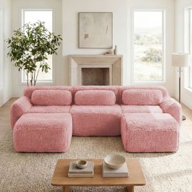 U-shaped Boneless Sofa 32D High Density Sponge Bottom Anti-Slip Design With Chaise Free Combination Full-compression Vacuum Packaging Deep Seat Design (Color: as Pic)