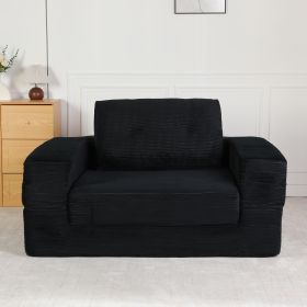 Compression Human Dog Sofa Bed for Adult & Pets,Modern Floor Couch With Pillow for Living Room Bedroom,Corduroy Fabric,No Assembly Required (Color: Black)