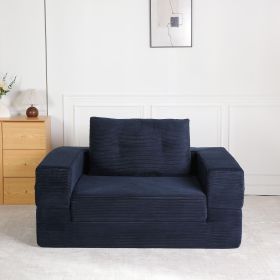 Compression Human Dog Sofa Bed for Adult & Pets,Modern Floor Couch With Pillow for Living Room Bedroom,Corduroy Fabric,No Assembly Required (Color: DARK-BLUE)