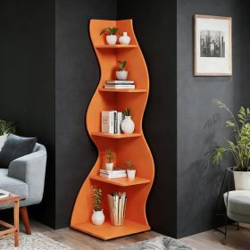Modern Wall Corner Bookshelf Bookcase (Main Color: Orange, Main Material: Wood)
