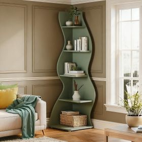 Modern Wall Corner Bookshelf Bookcase (Main Color: Green, Main Material: Wood)