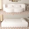 Modern Floor Sofa with 2 Pillows,Convertible Sherpa Fleece Fabric Foam-Filled Sleeper Sofa Bed,15" Full Size Folding Mattress for Living Room