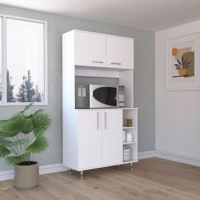 Malta Kitchen Pantry Double Door Cabinet, Four Legs, Three Shelves (Color: White)