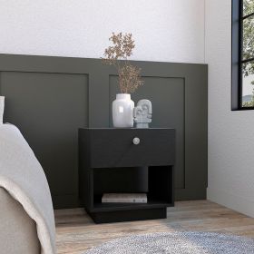 Macon Single Drawer Nightstand with Open Storage Shelf (Color: Black)