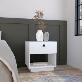 Macon Single Drawer Nightstand with Open Storage Shelf (Color: White)