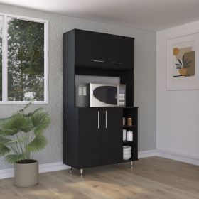 Malta Kitchen Pantry Double Door Cabinet, Four Legs, Three Shelves (Color: Black)