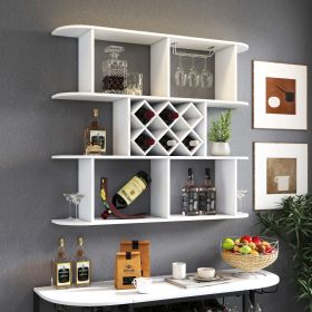 Large Wall Mounted 3 Tier Rustic Bottle Wine Rack,Multifunctional Wooden Wall Mounted Wine Rack,Storage Rack with Wine Glass Holder (Color: as Pic)