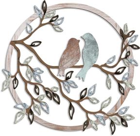 Metal Wall Art Bird on Tree Branch Silhouette Bird Art Decor for Living Room Garden Bedroom Office Home Wall Housewarming Party Decor(Fresh Color) (Color: Multicolor)