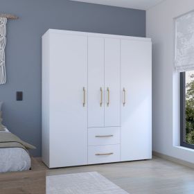 Valier Wardrobe, Deluxe Armoire with Multiple Storage Options and Metal Accents (Color: White, Material: Manufactured Wood)