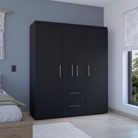Valier Wardrobe, Deluxe Armoire with Multiple Storage Options and Metal Accents (Color: Black, Material: Manufactured Wood)