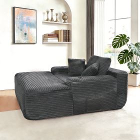 NEW Convertible Chaise Lounge Chair Plush with Wide Armrest & Throw Pillows, Cozy Boneless Sleeper Sofa Bed Armchair, with cup holder,for Living Room (Main Color: Grey, Main Material: Fabric)