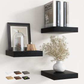 8 Inch Floating Shelves for Wall with Invisible Brackets Set of 3, 8"D Engineered Wood Wall Shelves with Wood Grain for Living Room, Bedroom, Bathroom (Color: Black Finish)